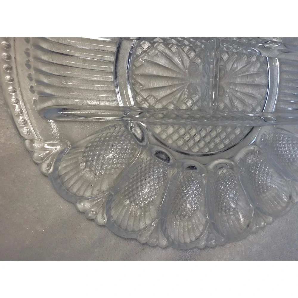 Vintage Clear Pressed Glass Deviled Egg Platter Relish Tray 12 Slot 11 Inch